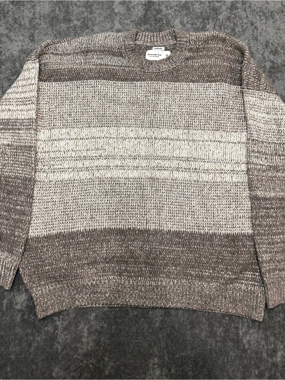Abercrombie & Fitch Neutral Striped Crewneck Sweater - Taupe & Cream